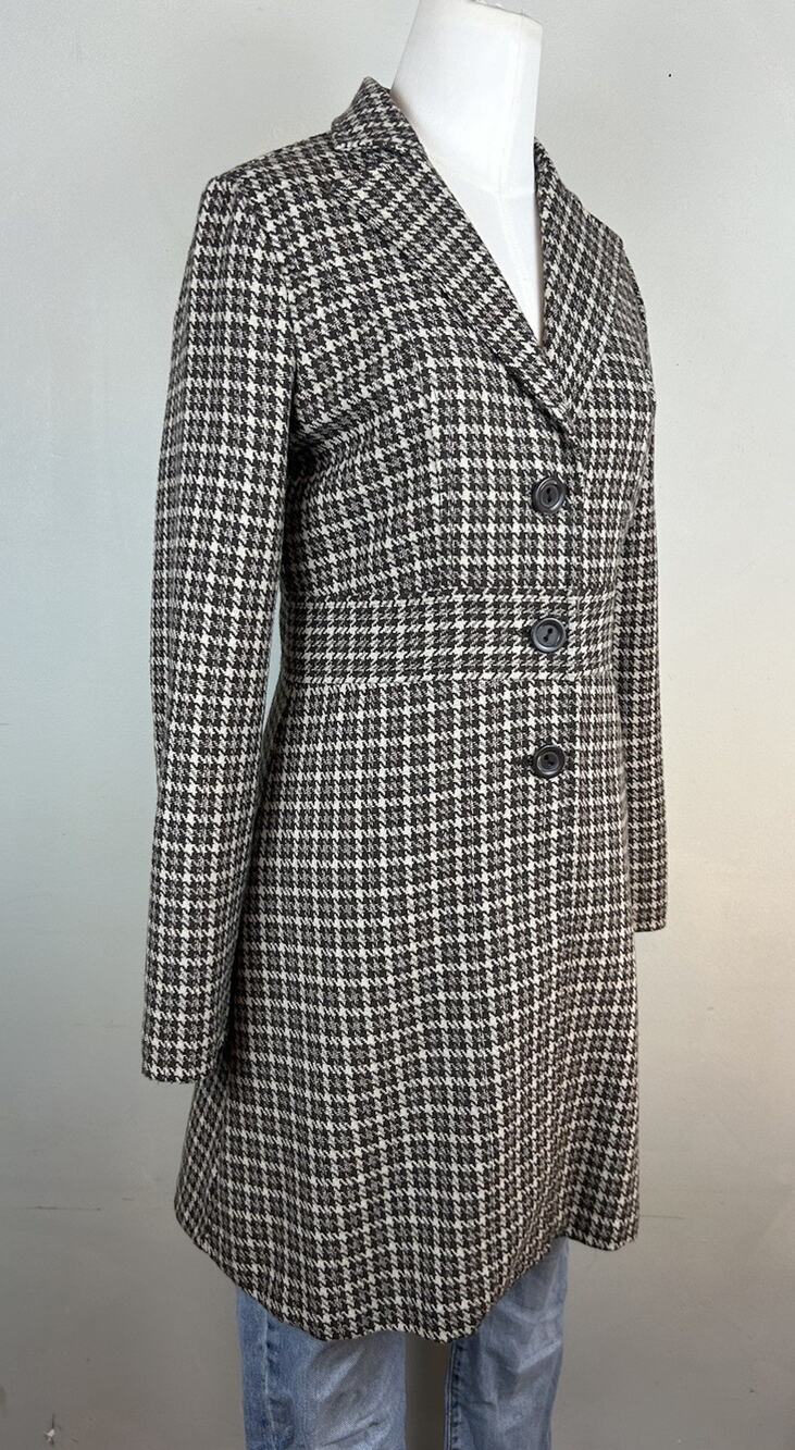 VTG Y2K Houndstooth Wool Blend Classic Coat M Structured Neutral Classic 3 Butto